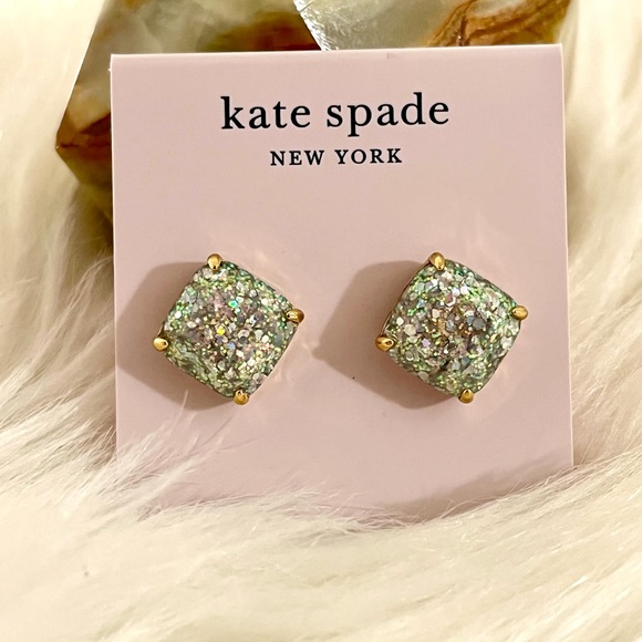 NWT Kate Spade Glitter Opal Stud Earrings Gold hardware